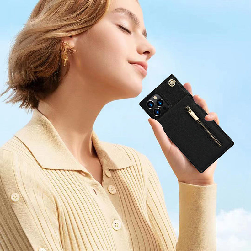 iPhone Series | Crossbody Cell Phone Leather Case with Zipper Card Holder Design